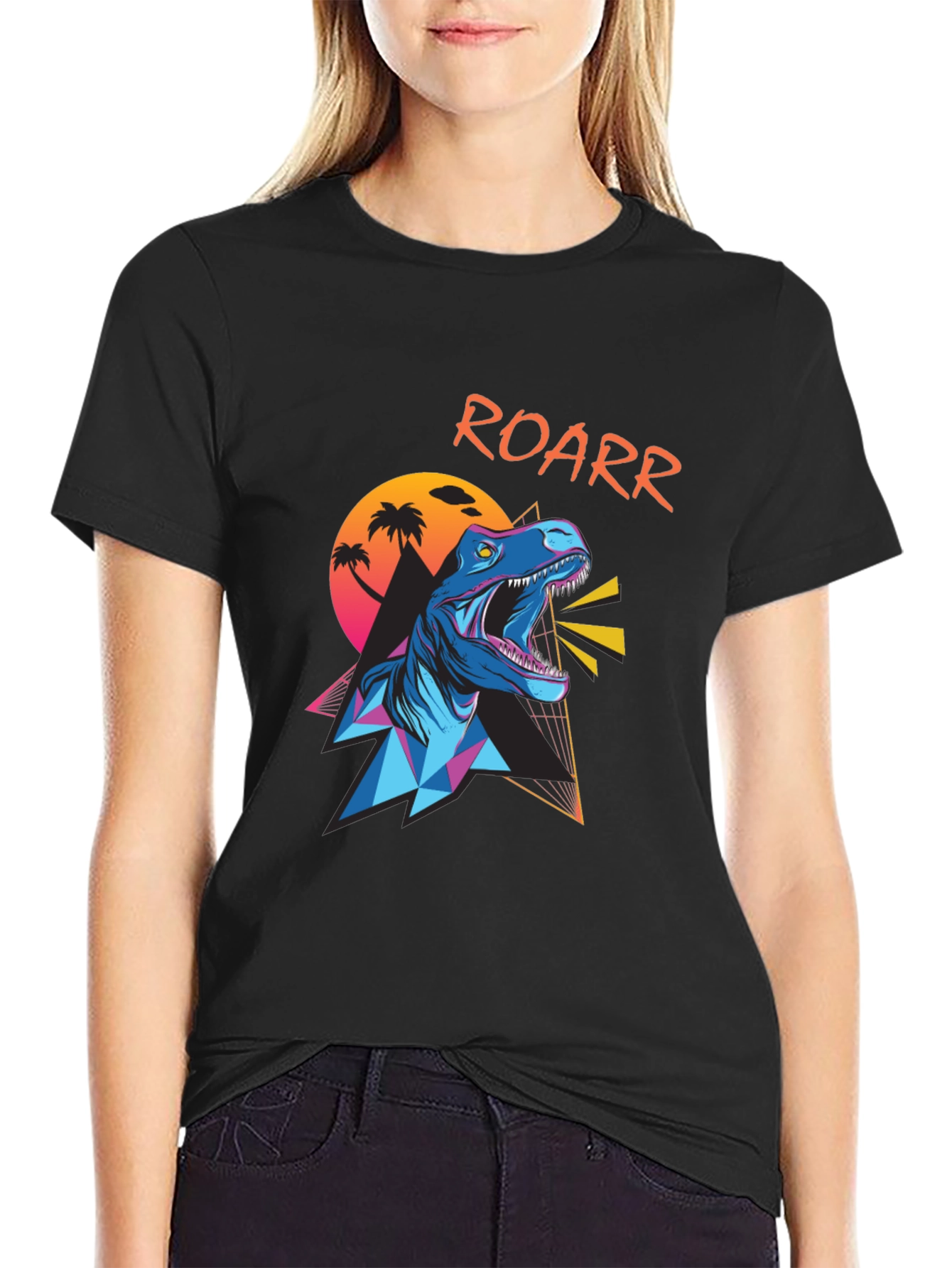 Retro Dinosaur Roar T-Shirt - Black