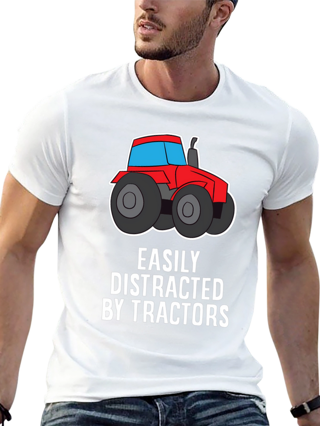 Easily Distracted By Tractors Funny Graphic T-Shirt