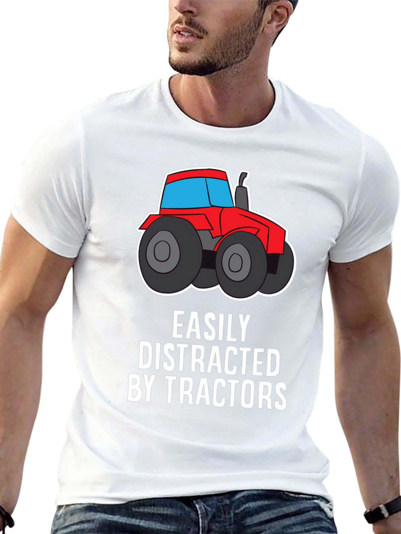 Easily Distracted By Tractors Funny Graphic T-Shirt