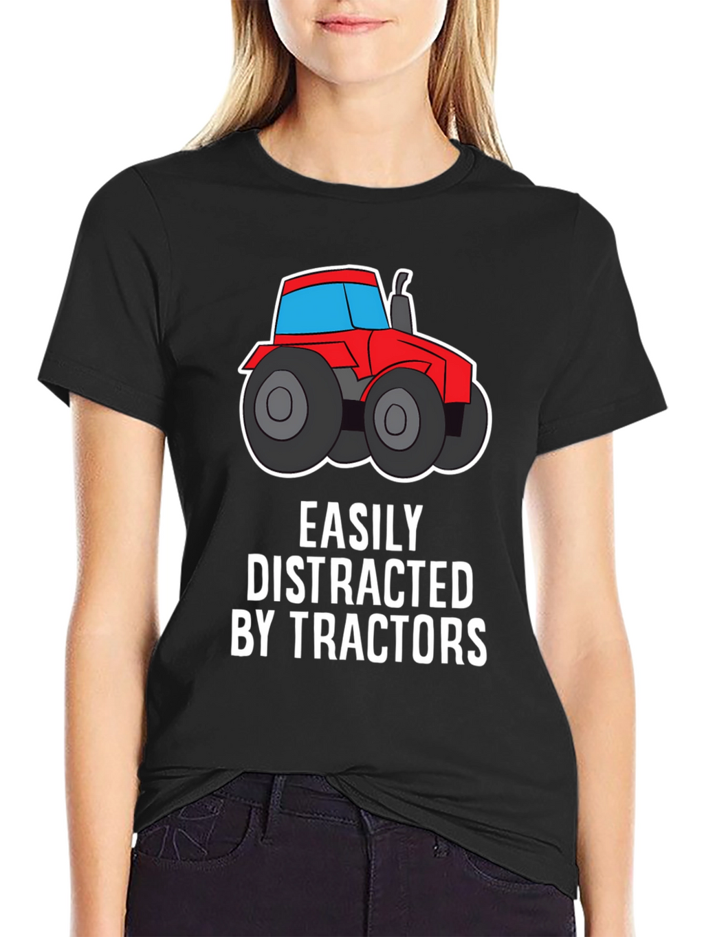 Easily Distracted By Tractors Funny Graphic T-Shirt