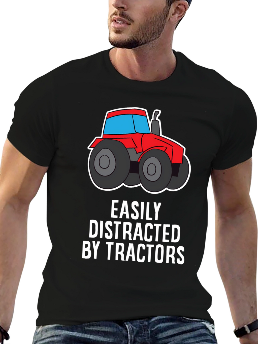 Easily Distracted By Tractors Funny Graphic T-Shirt