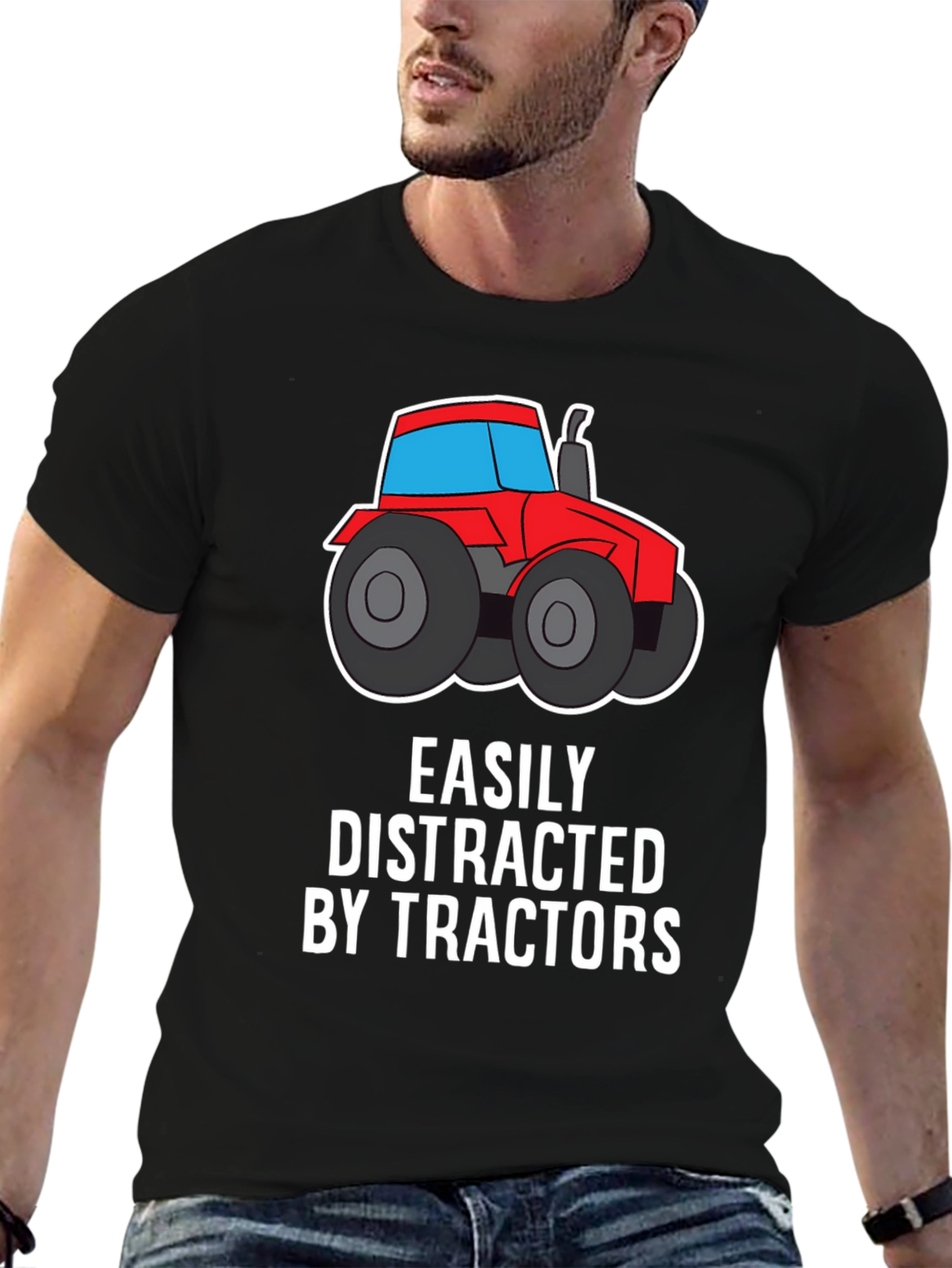 Easily Distracted By Tractors Funny Graphic T-Shirt