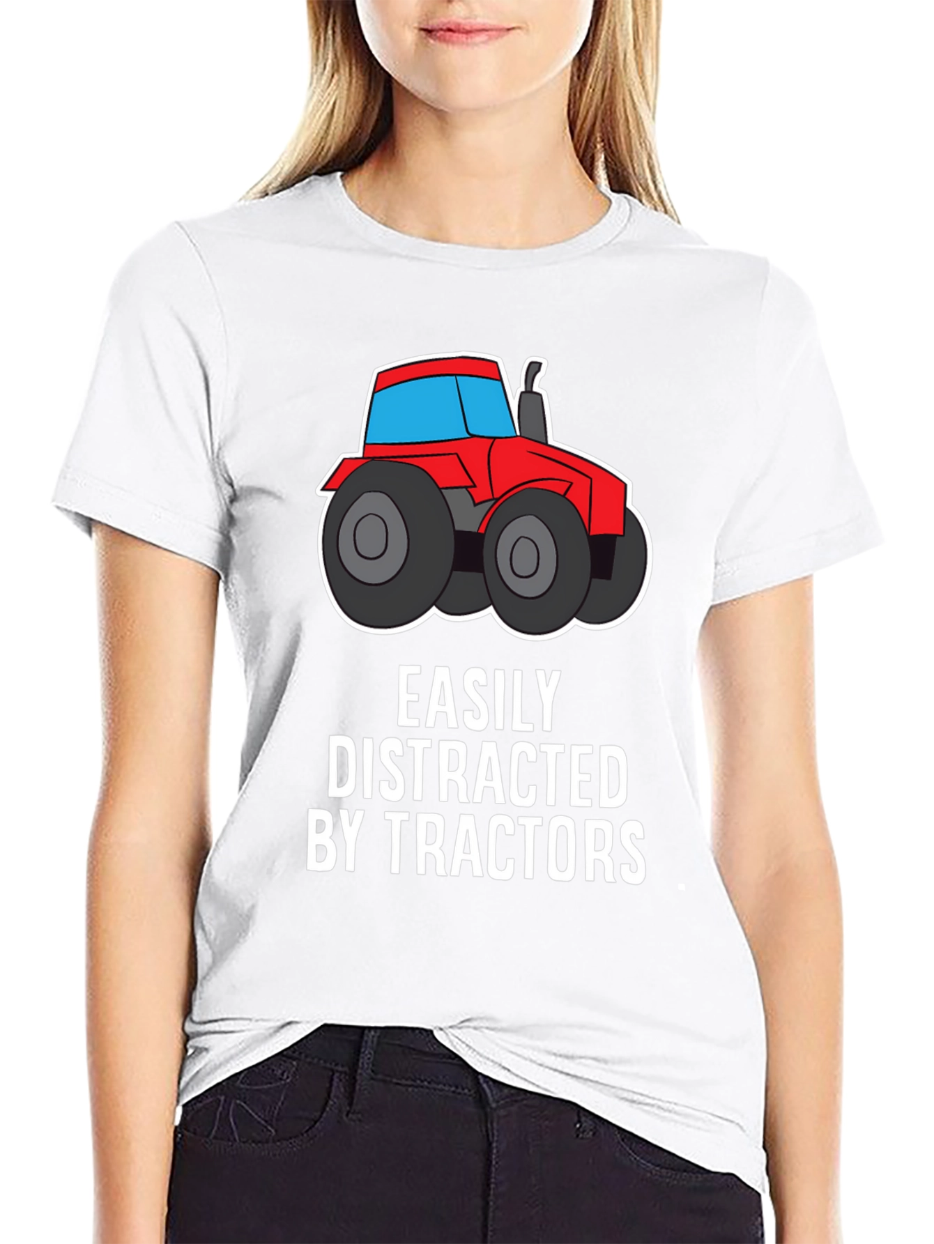 Easily Distracted By Tractors Funny Graphic T-Shirt
