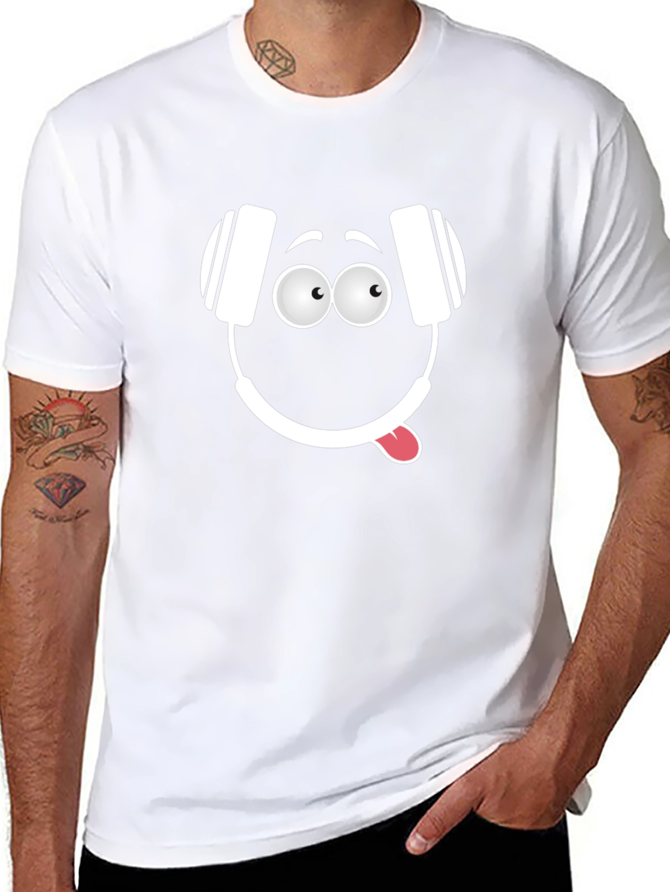 Funny Headphone Face Graphic T-Shirt