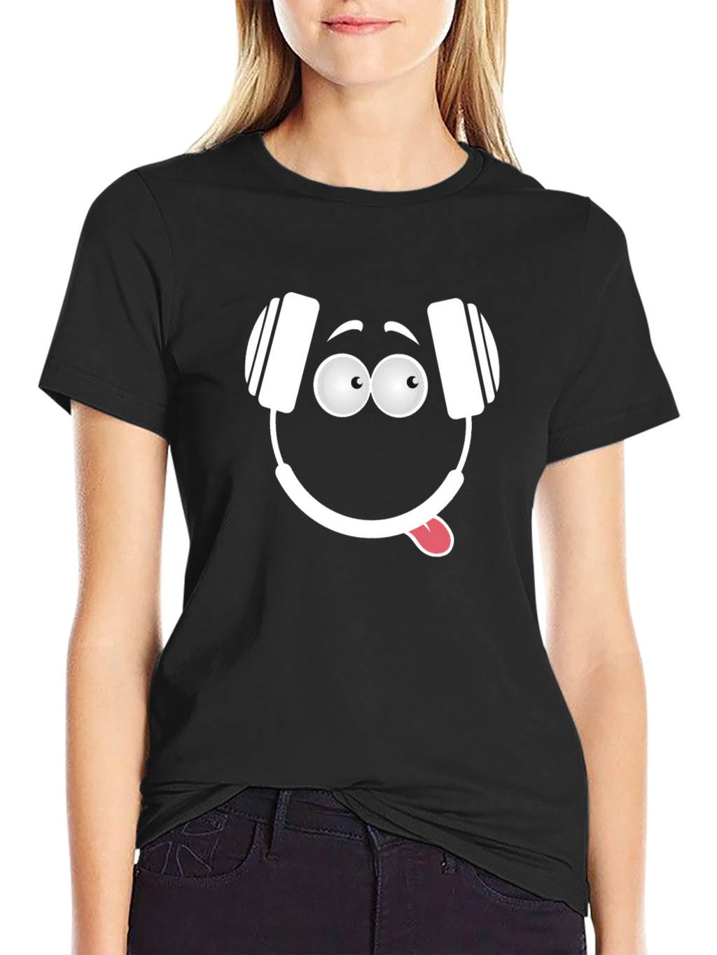 Funny Headphone Face Graphic T-Shirt