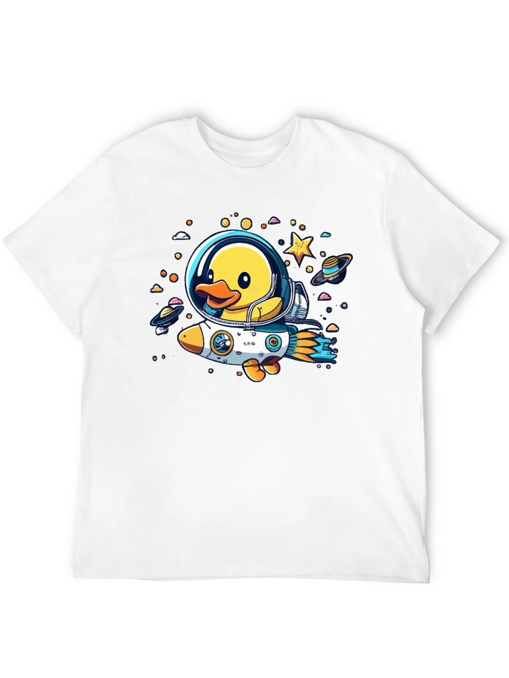 Duck in Space T-Shirt: Cartoon Astronaut Rocket Tee