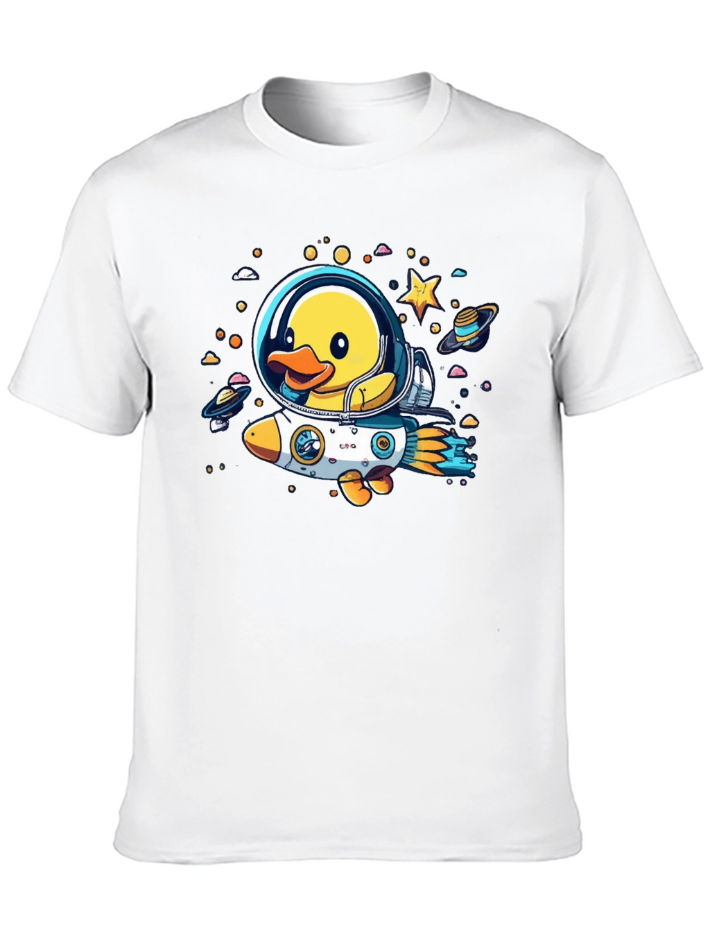Duck in Space T-Shirt: Cartoon Astronaut Rocket Tee