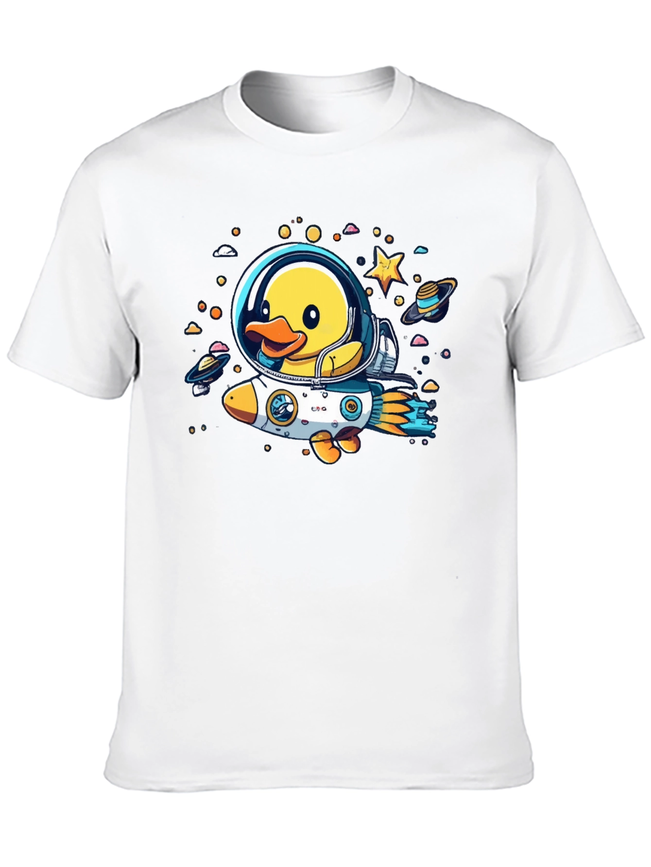 Duck in Space T-Shirt: Cartoon Astronaut Rocket Tee