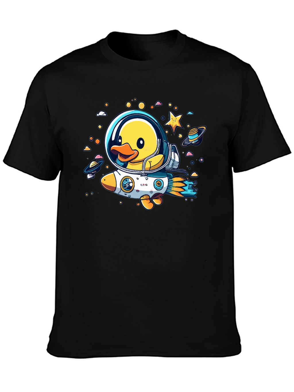 Duck in Space T-Shirt: Cartoon Astronaut Rocket Tee