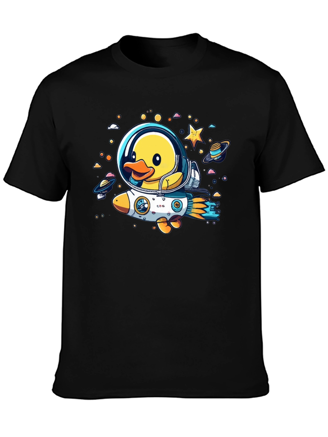 Duck in Space T-Shirt: Cartoon Astronaut Rocket Tee