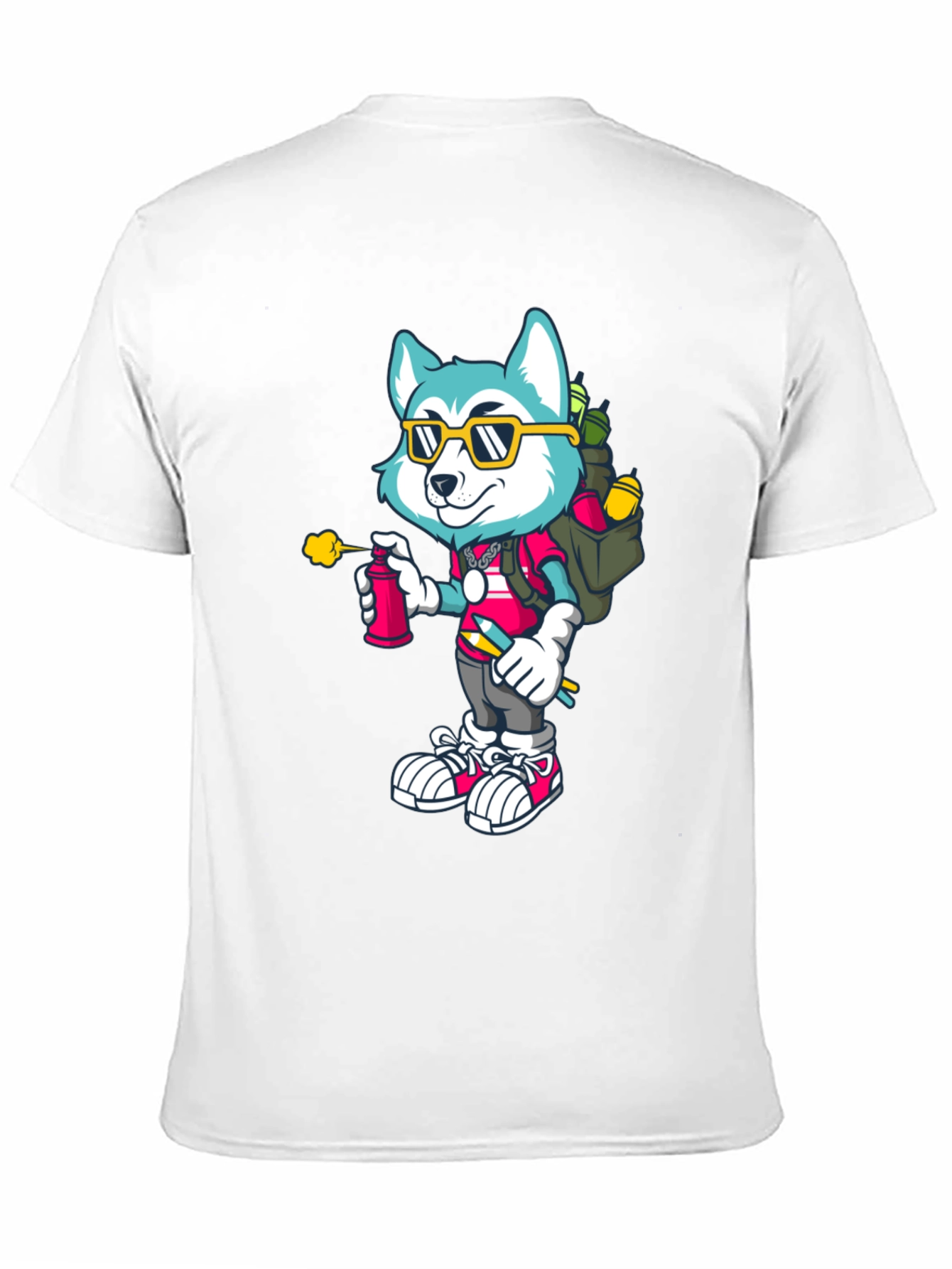 Cartoon Husky Graffiti Artist Graphic Tee
