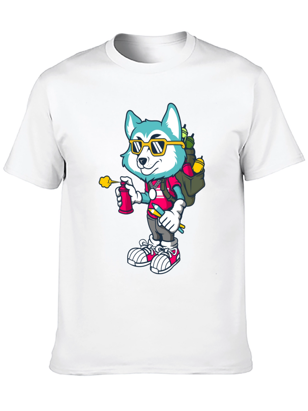 Cartoon Husky Graffiti Artist Graphic Tee
