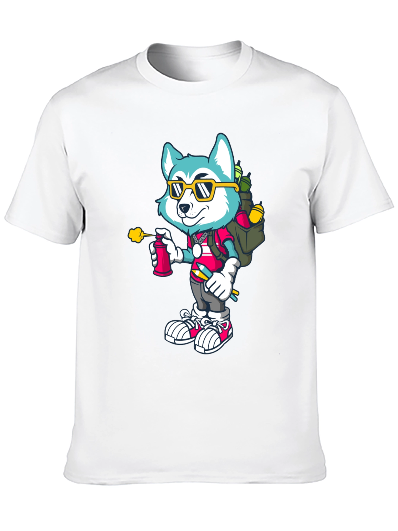 Cartoon Husky Graffiti Artist Graphic Tee