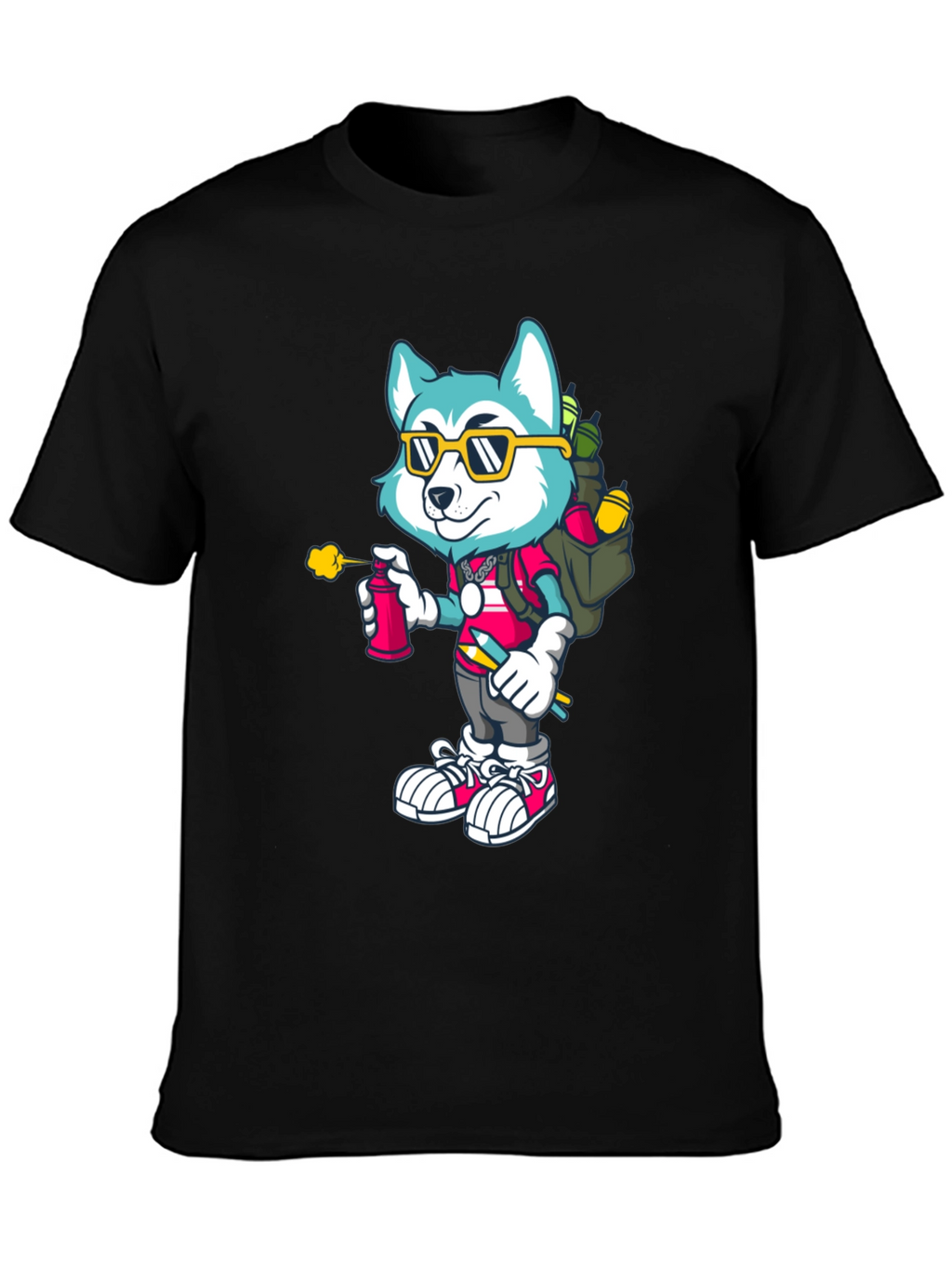 Cartoon Husky Graffiti Artist Graphic Tee
