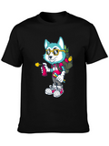 Cartoon Husky Graffiti Artist Graphic Tee