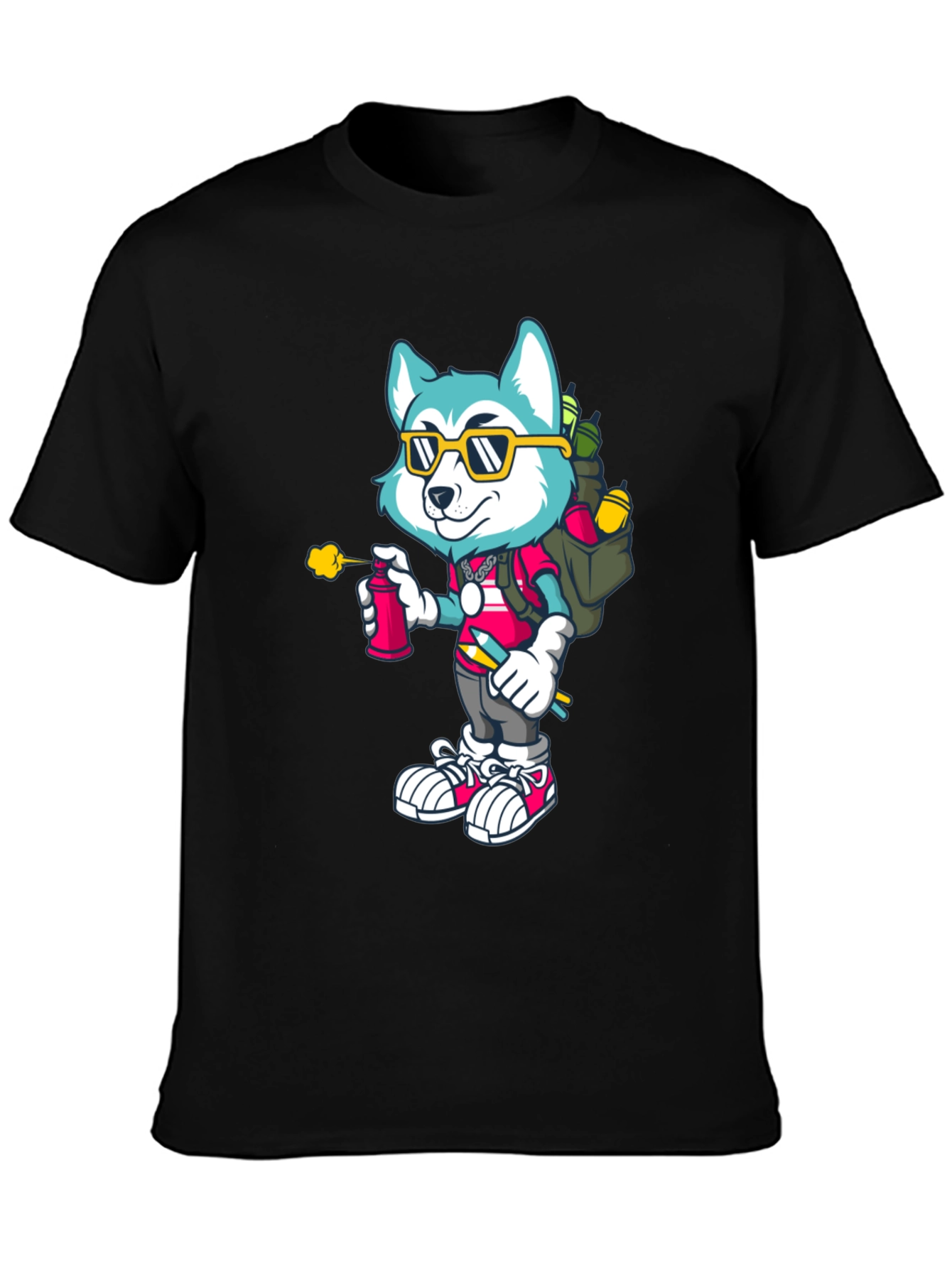 Cartoon Husky Graffiti Artist Graphic Tee