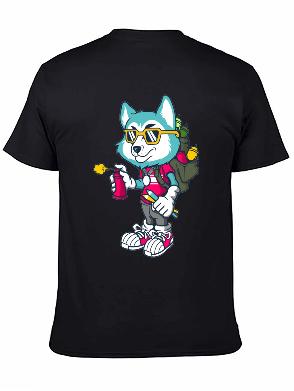 Cartoon Husky Graffiti Artist Graphic Tee