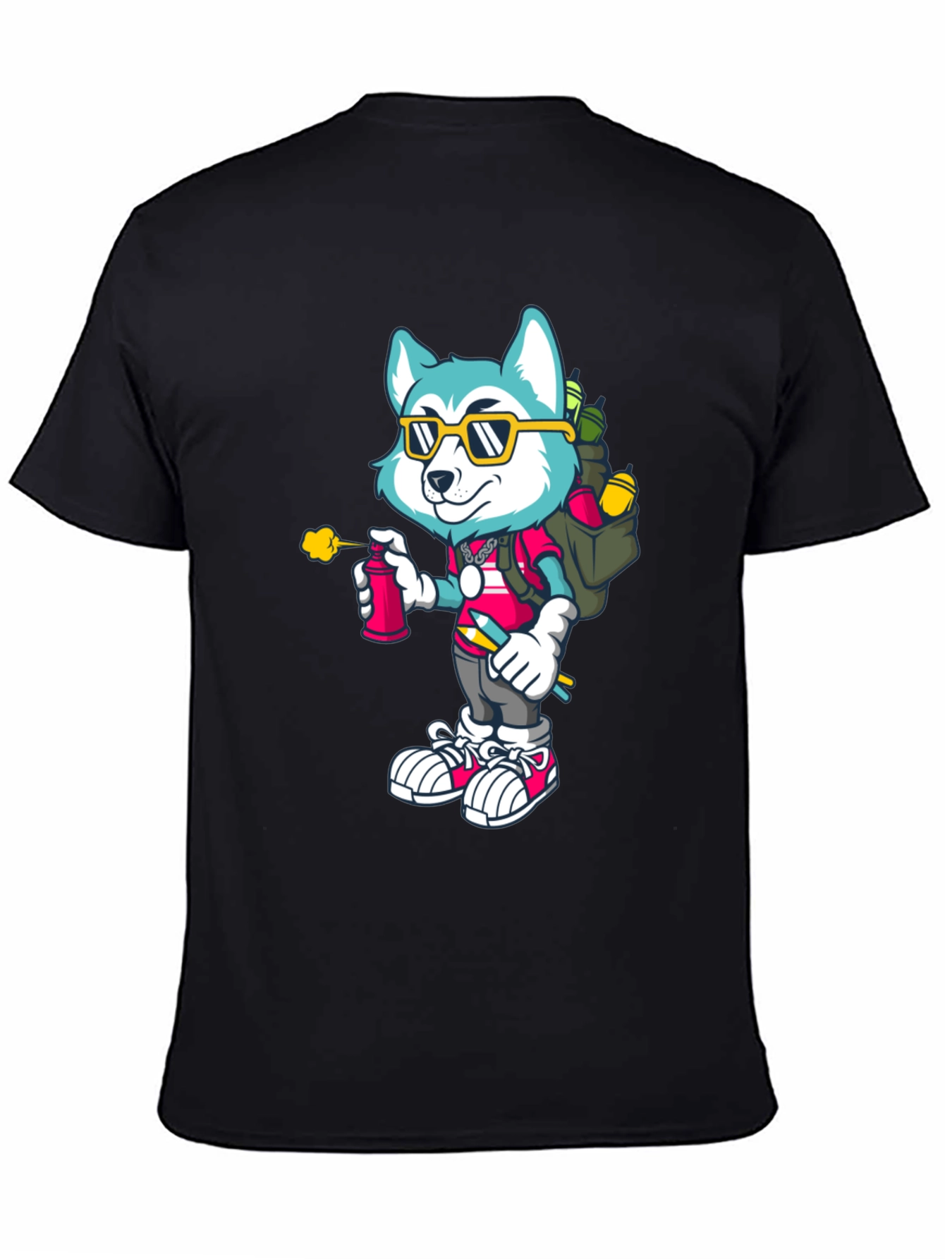 Cartoon Husky Graffiti Artist Graphic Tee