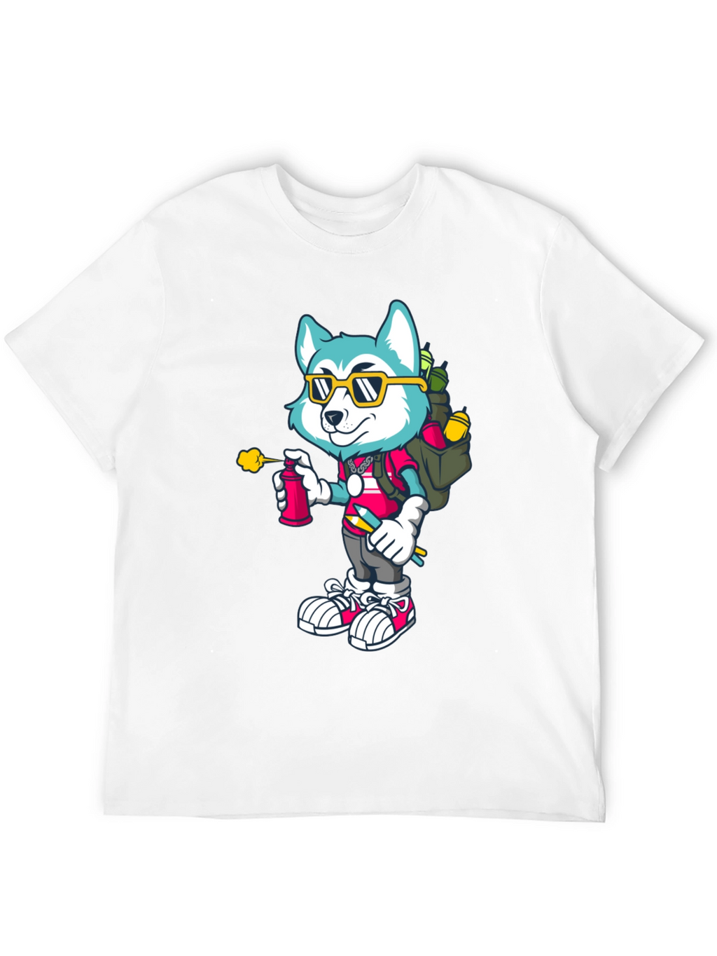 Cartoon Husky Graffiti Artist Graphic Tee