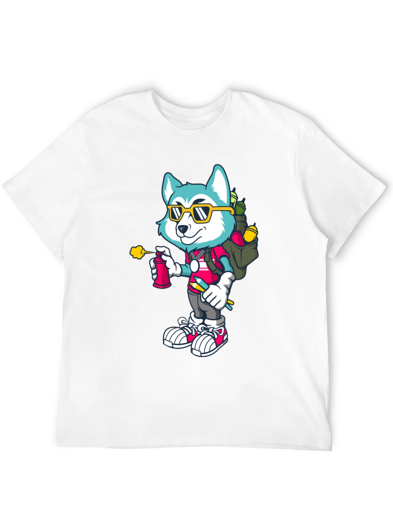 Cartoon Husky Graffiti Artist Graphic Tee
