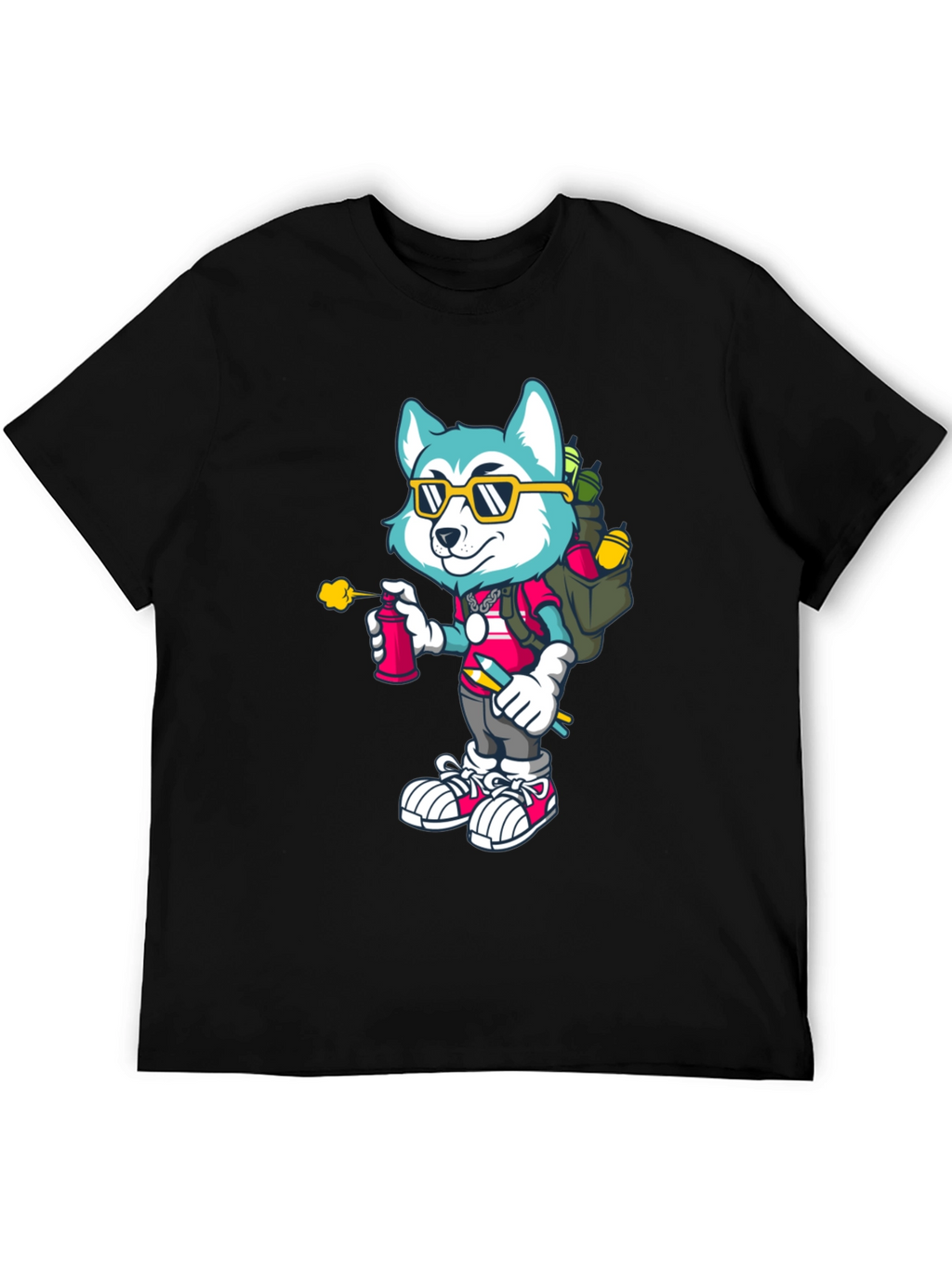 Cartoon Husky Graffiti Artist Graphic Tee