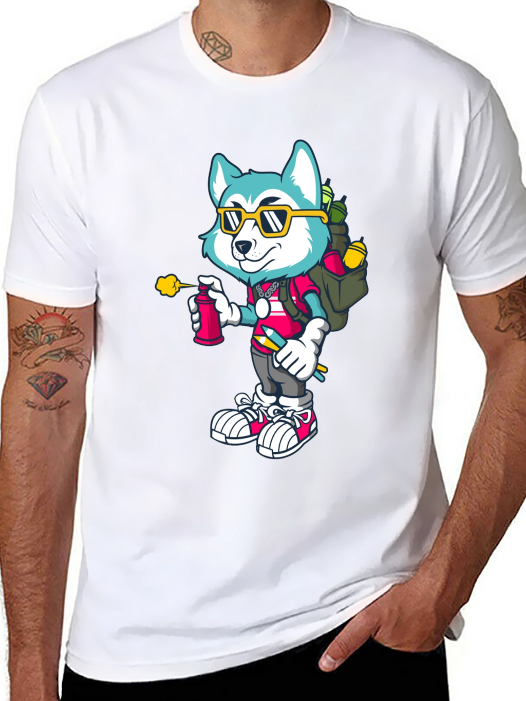 Cartoon Husky Graffiti Artist Graphic Tee