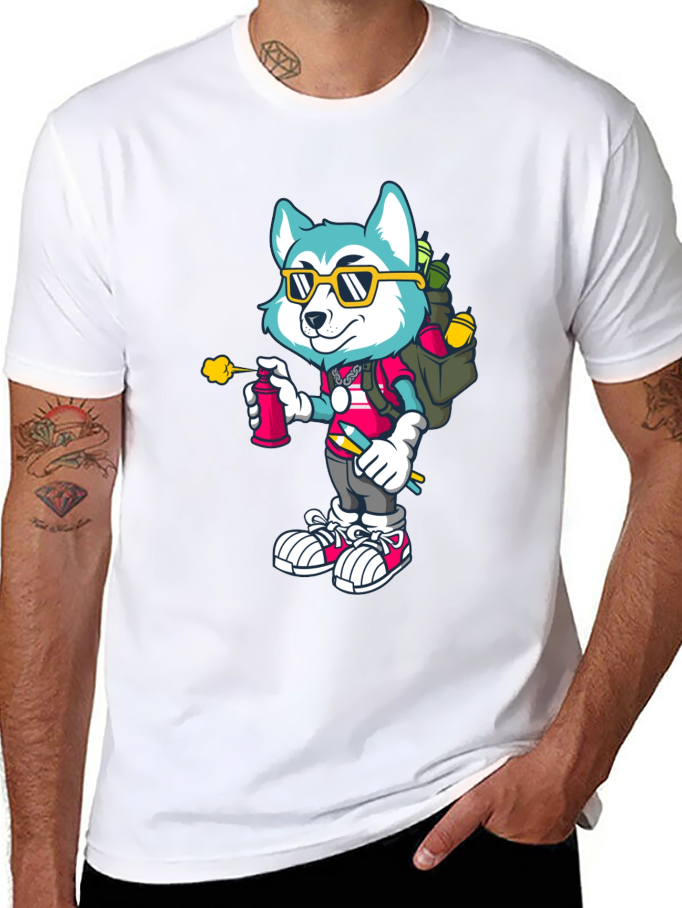 Cartoon Husky Graffiti Artist Graphic Tee