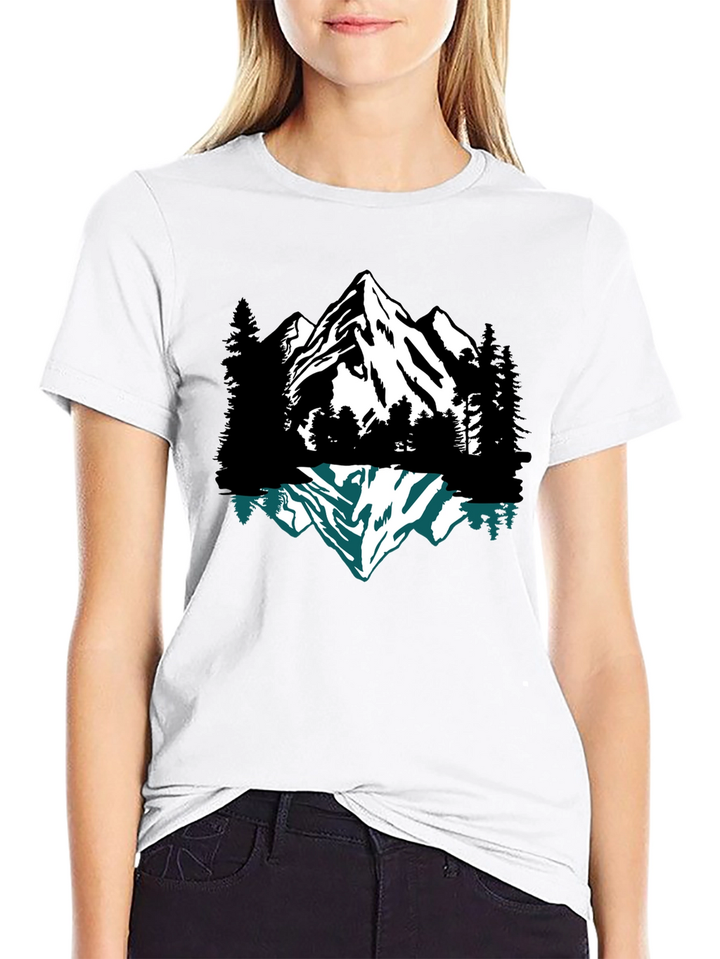 Mountain Reflection Graphic Tee - Black