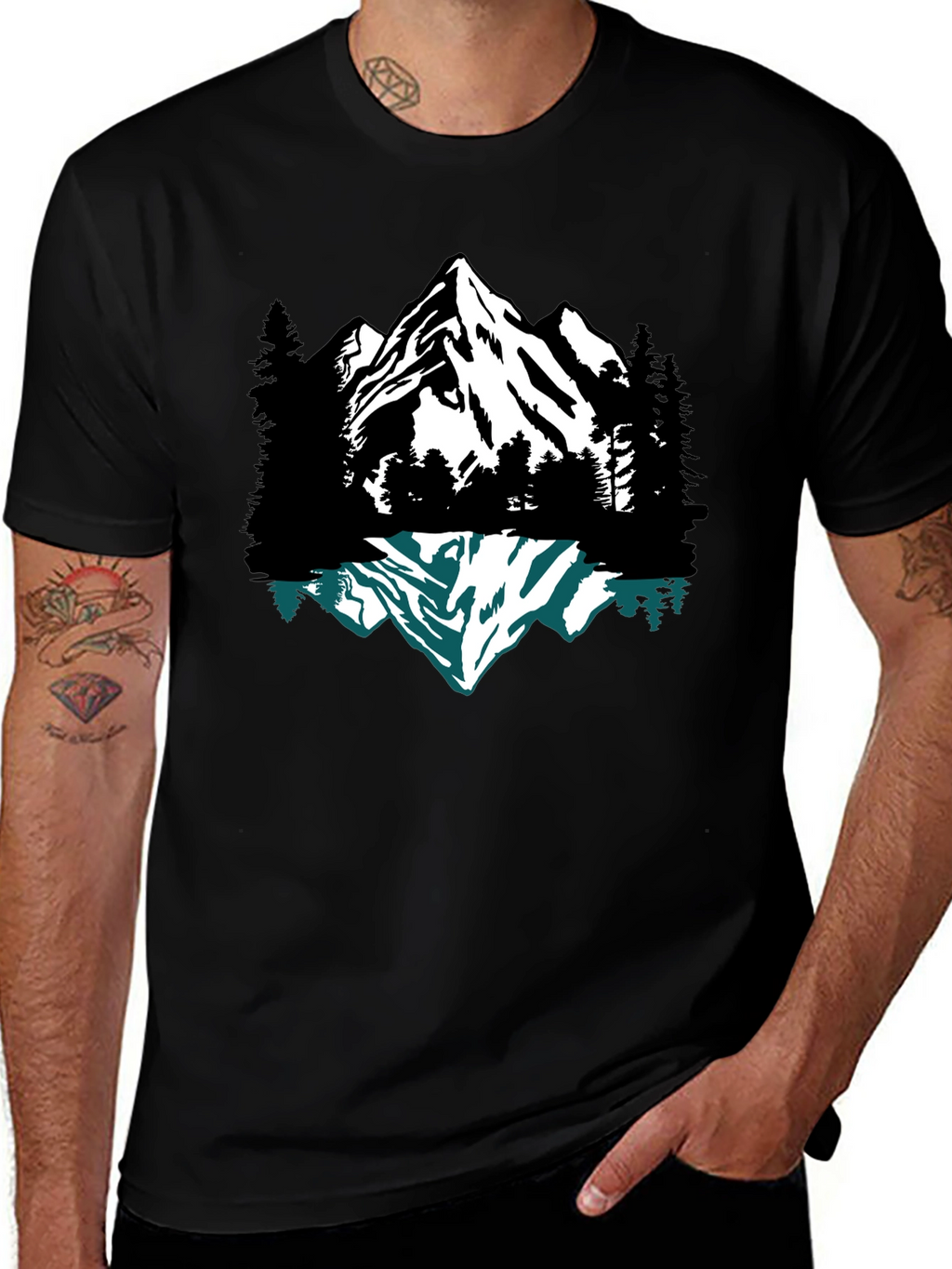 Mountain Reflection Graphic Tee - Black