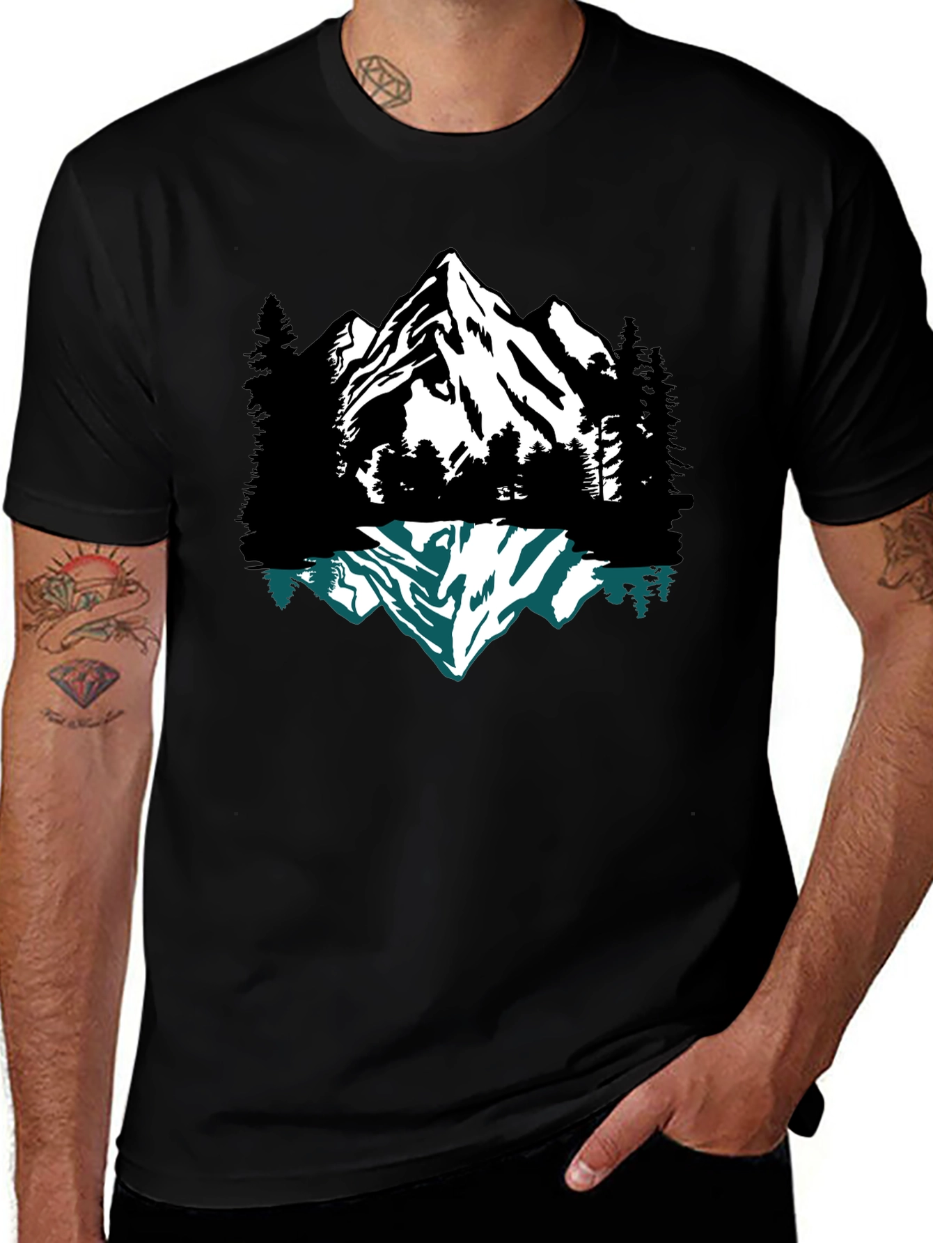 Mountain Reflection Graphic Tee - Black