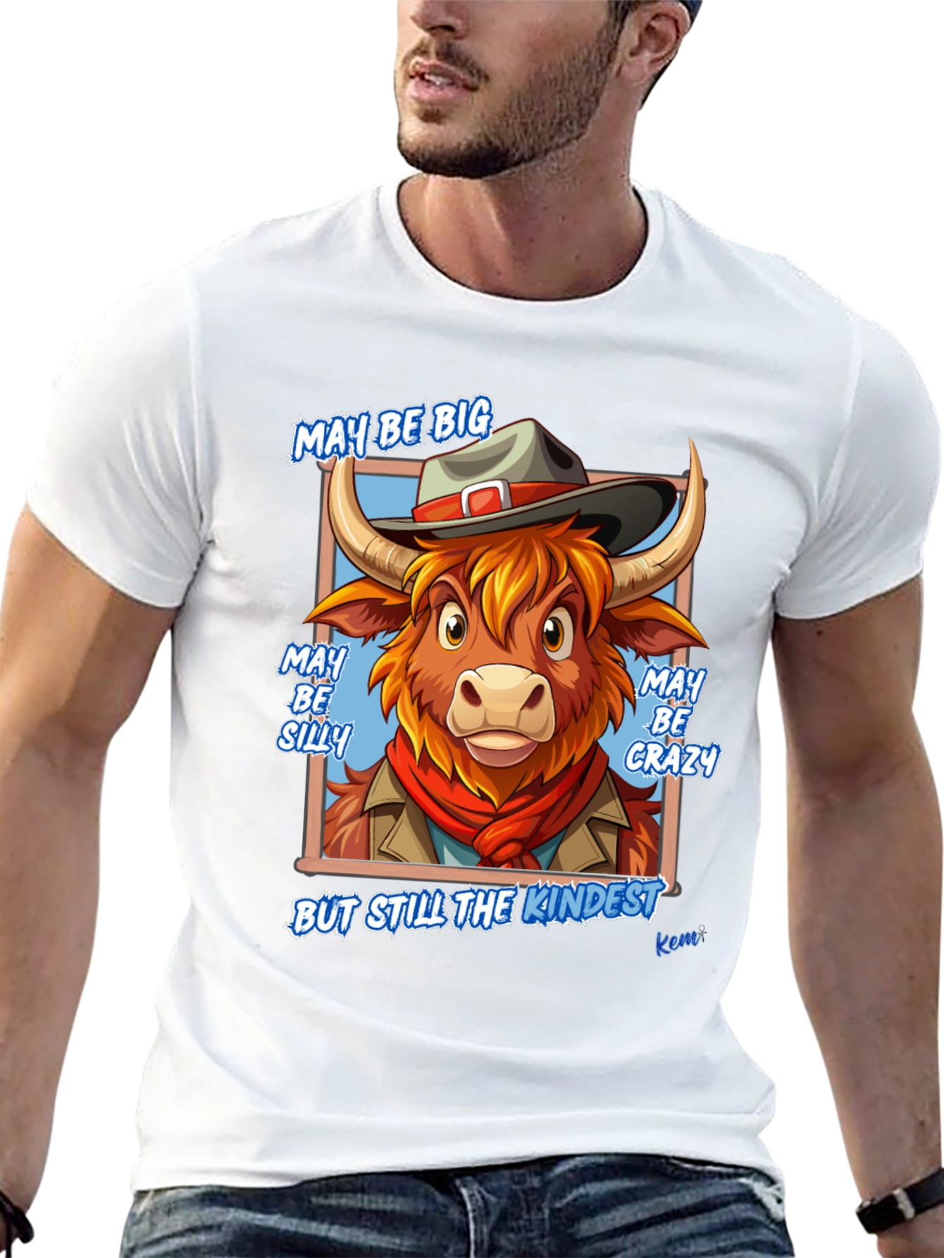 Cowboy Bull Cartoon Graphic T-Shirt