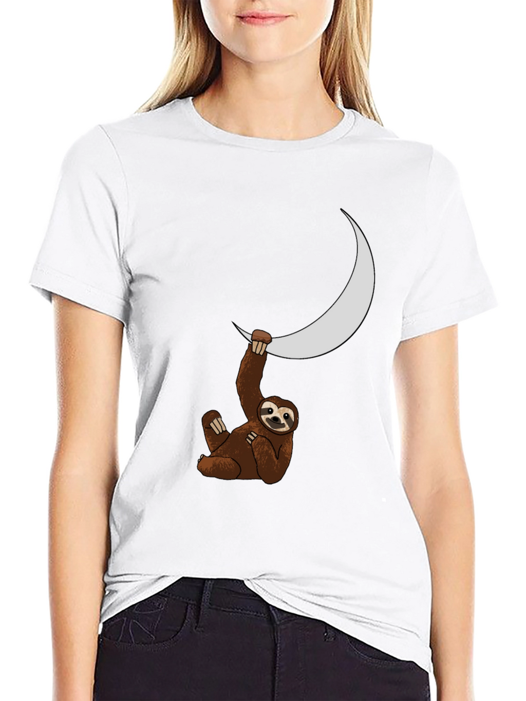 Sloth Moon Graphic Tee - Black Casual T-Shirt