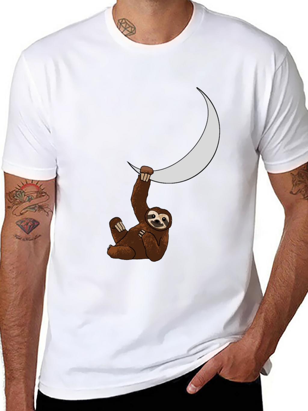 Sloth Moon Graphic Tee - Black Casual T-Shirt