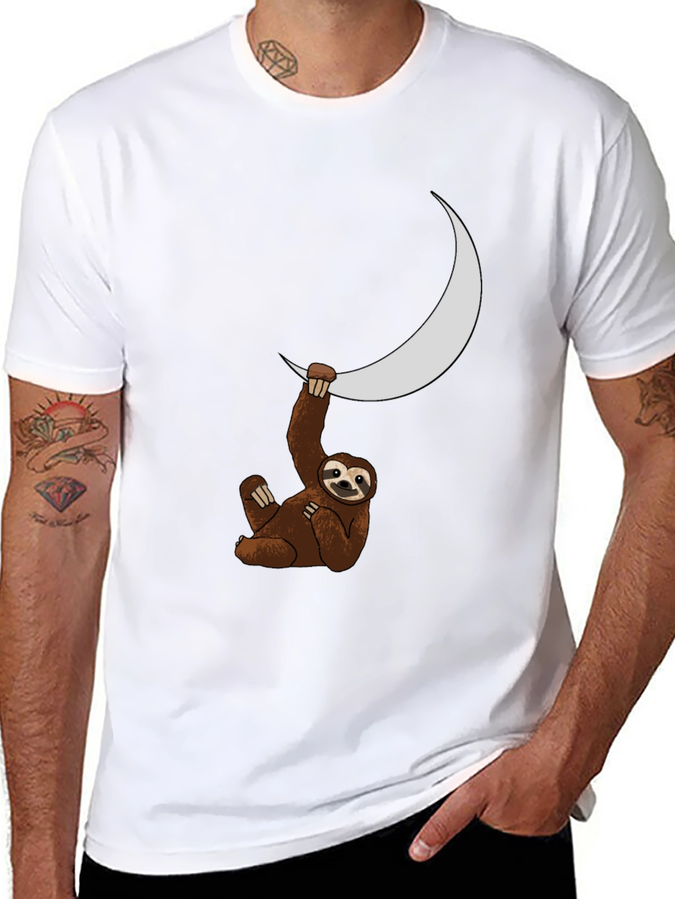 Sloth Moon Graphic Tee - Black Casual T-Shirt