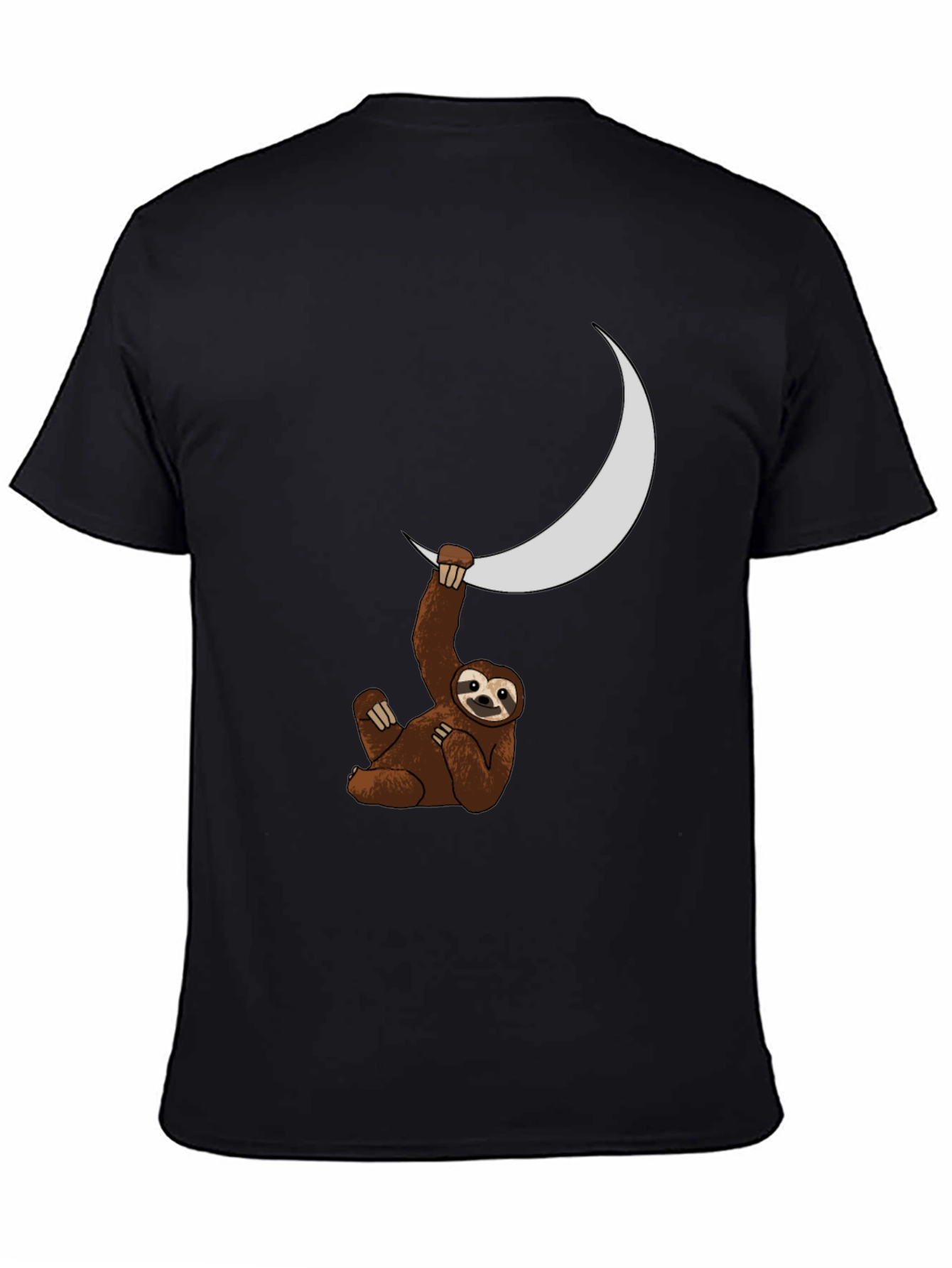 Sloth Moon Graphic Tee - Black Casual T-Shirt