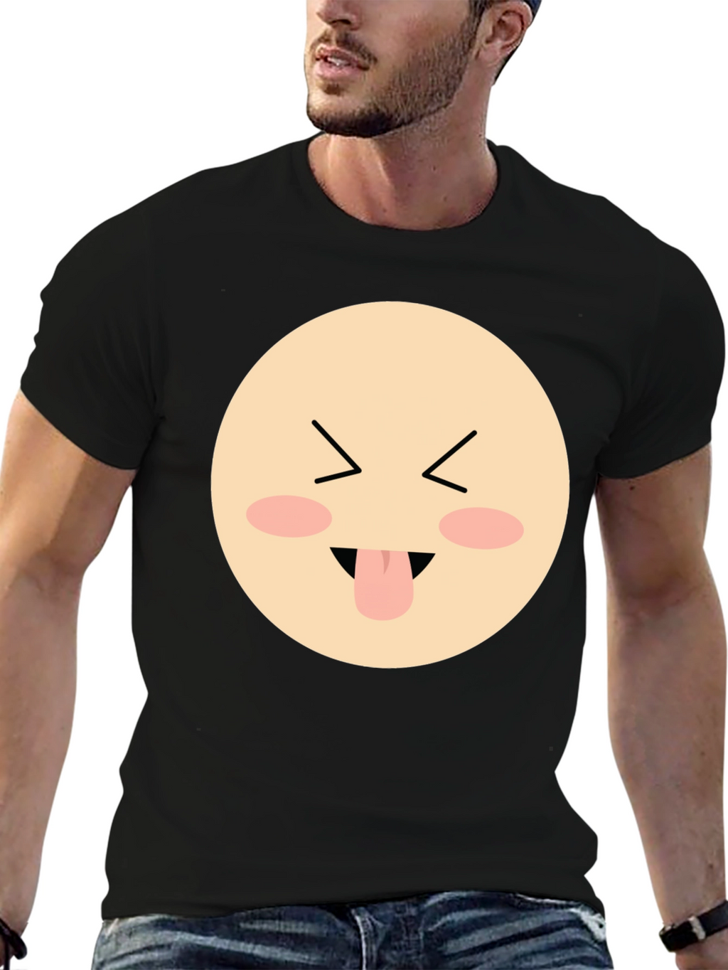 Funny Face Emoji Graphic Black T-Shirt