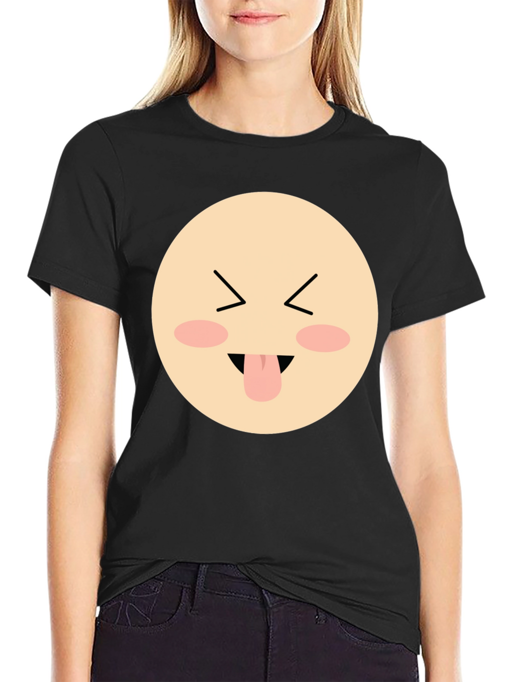 Funny Face Emoji Graphic Black T-Shirt