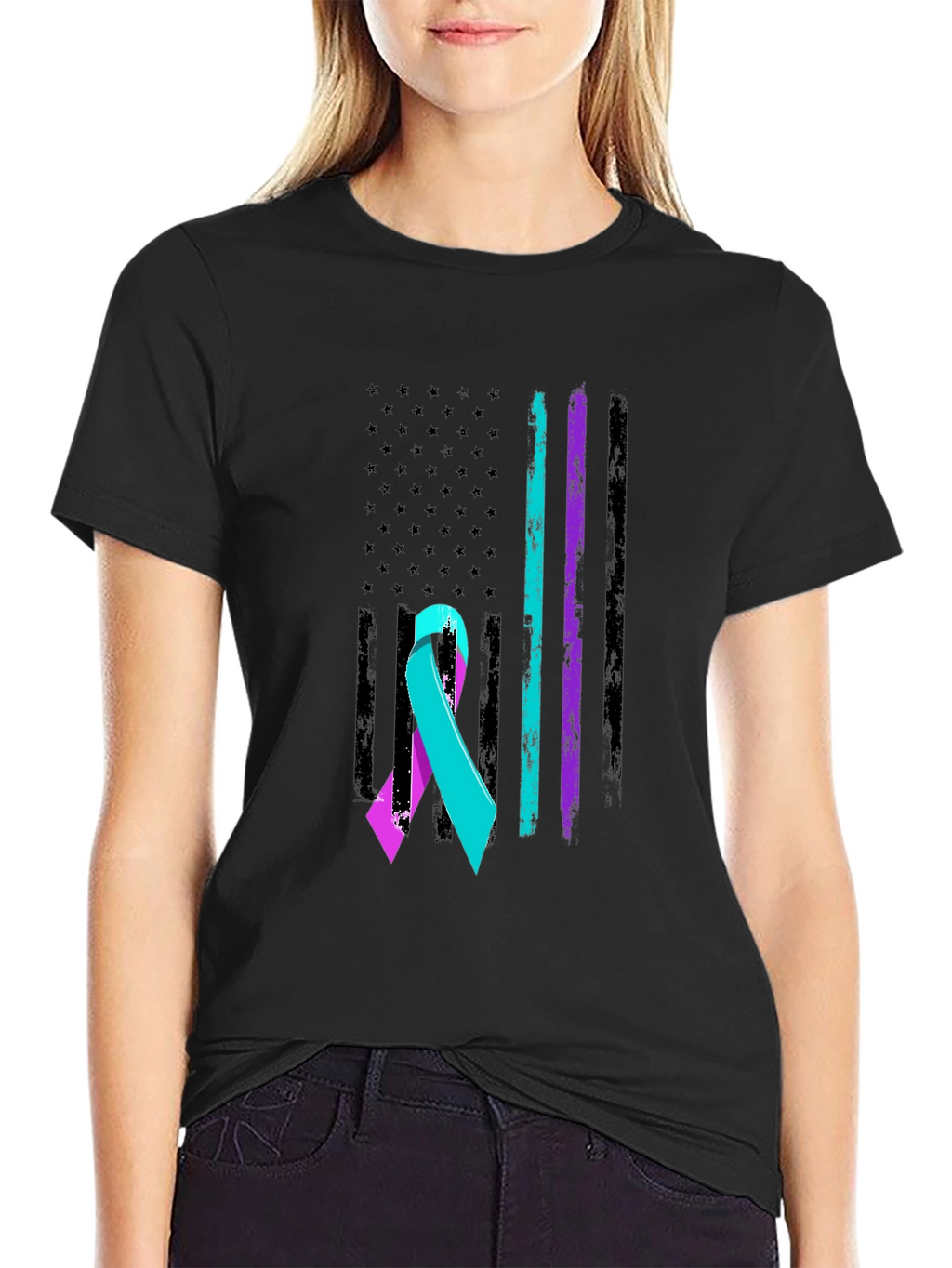Suicide Awareness Ribbon USA Flag T-Shirt