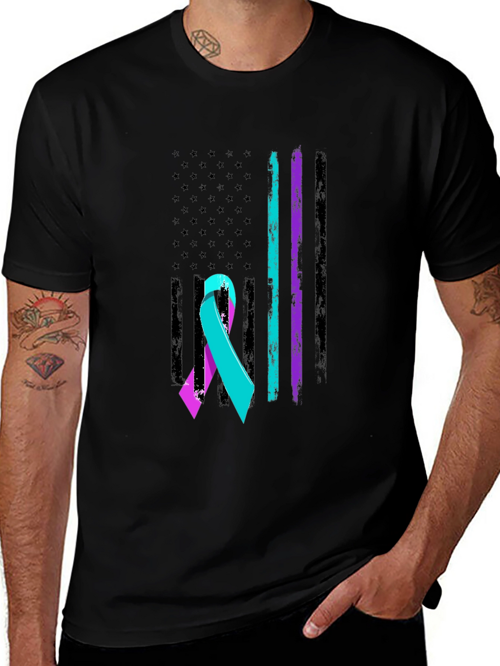Suicide Awareness Ribbon USA Flag T-Shirt