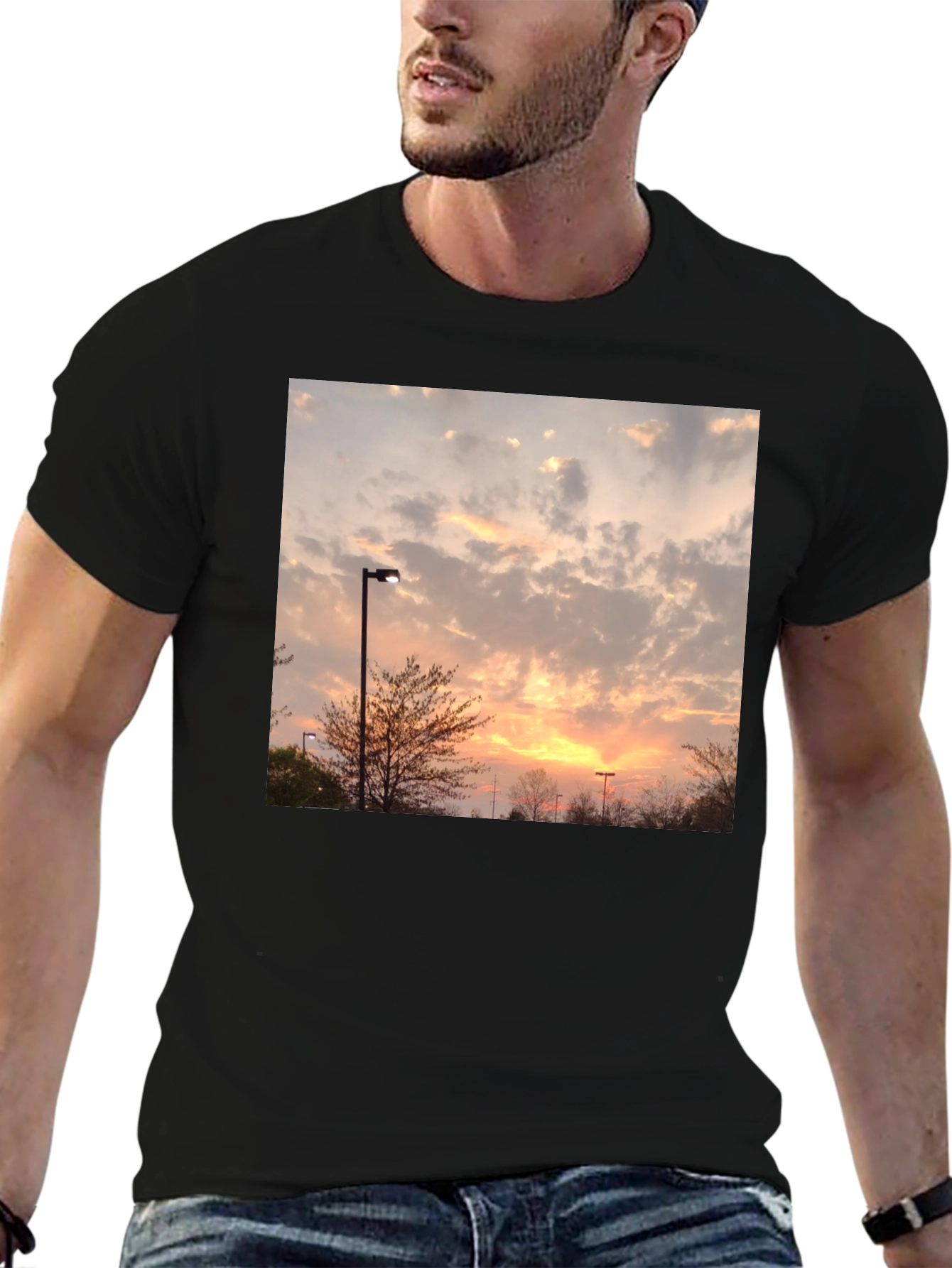 Sunset Sky Graphic Tee - Modern Fit Black T-Shirt