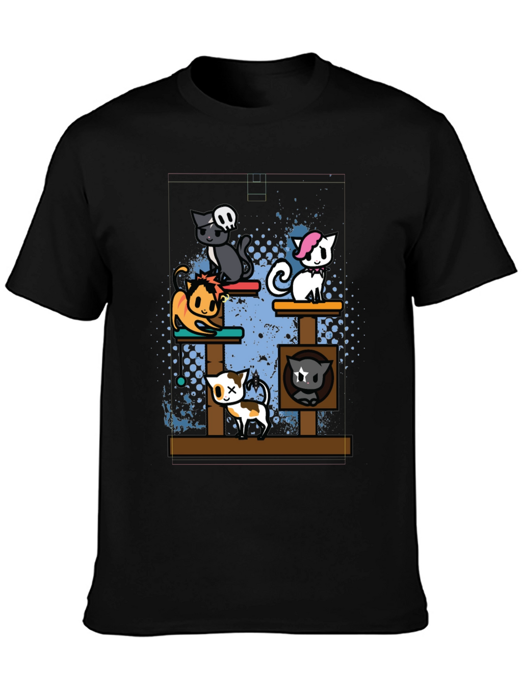 Cartoon Cats Black T-Shirt