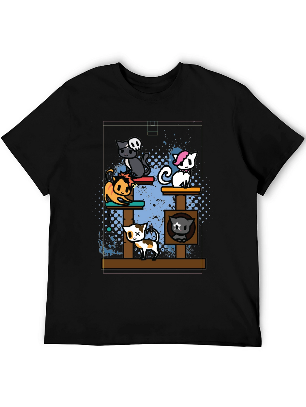 Cartoon Cats Black T-Shirt