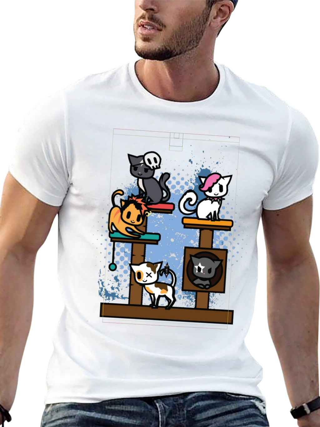 Cartoon Cats Black T-Shirt