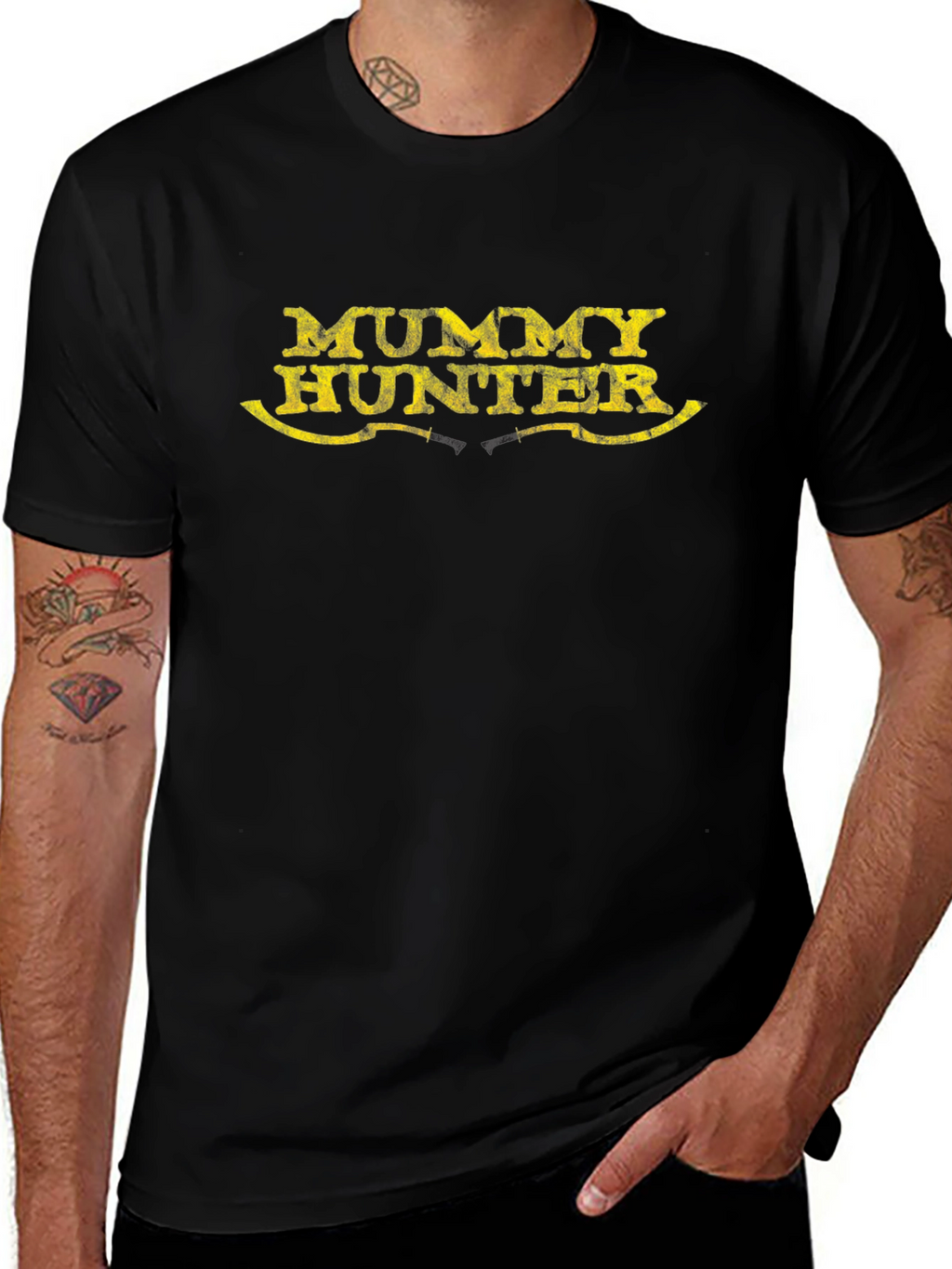 Mummy Hunter Black T-Shirt - Novelty Graphic Tee