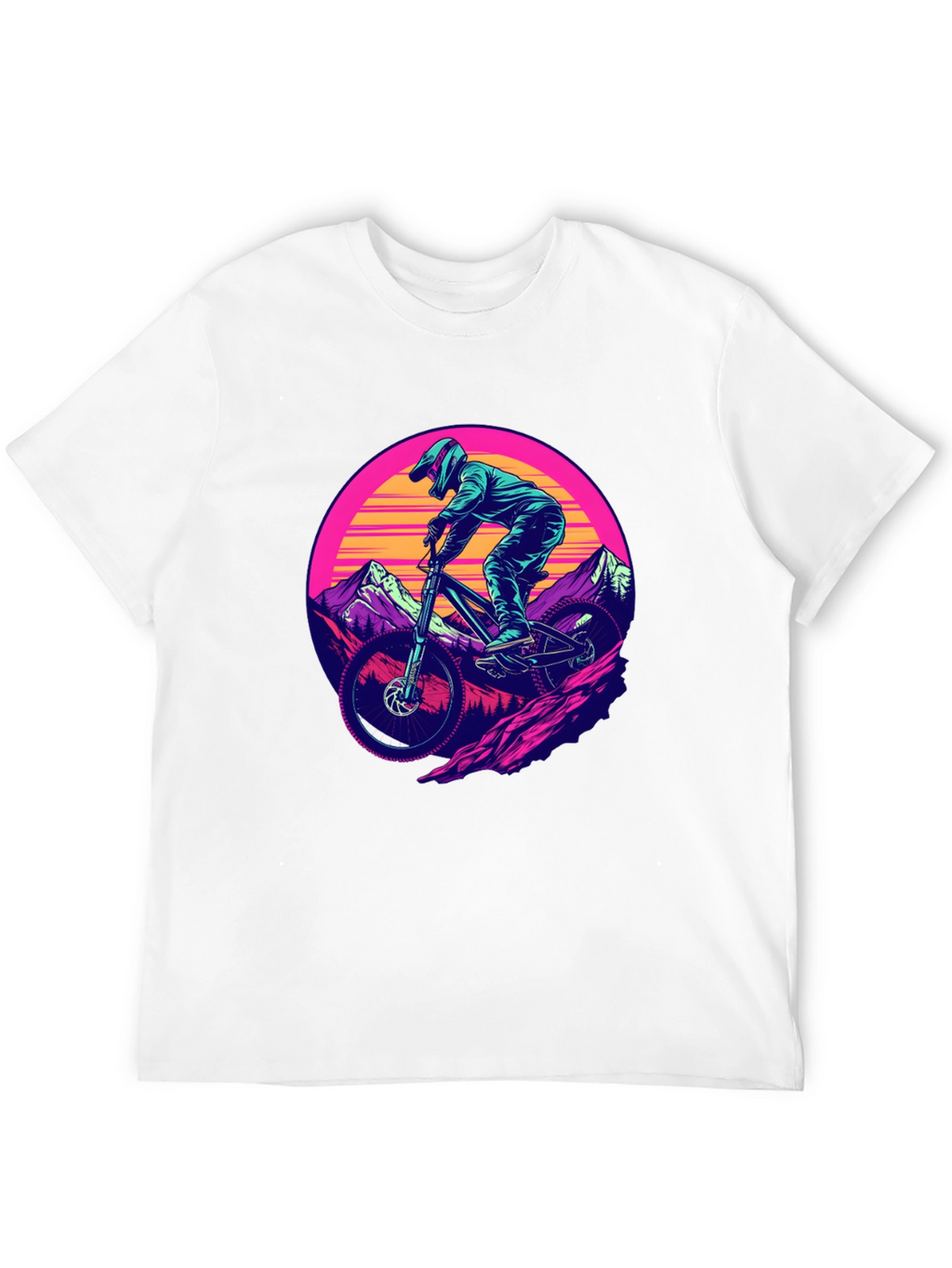 Mountain Biker T-Shirt - Retro Sunset Design