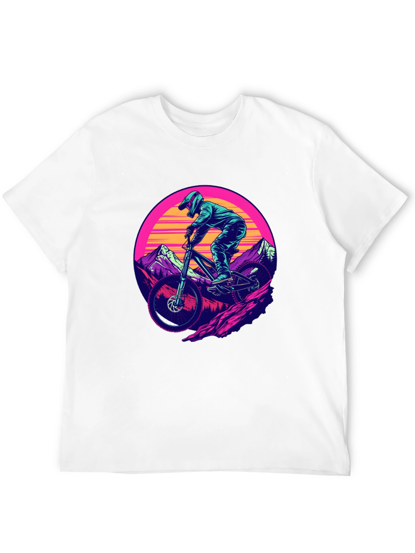 Mountain Biker T-Shirt - Retro Sunset Design