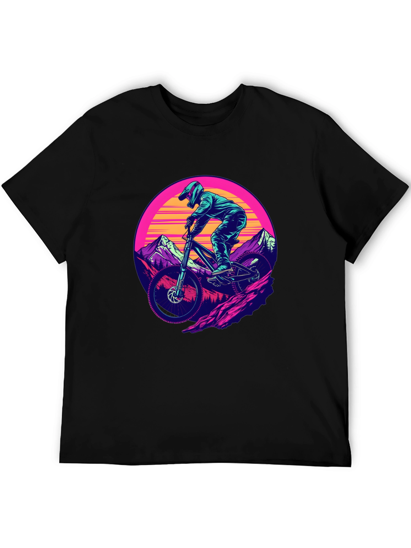 Mountain Biker T-Shirt - Retro Sunset Design