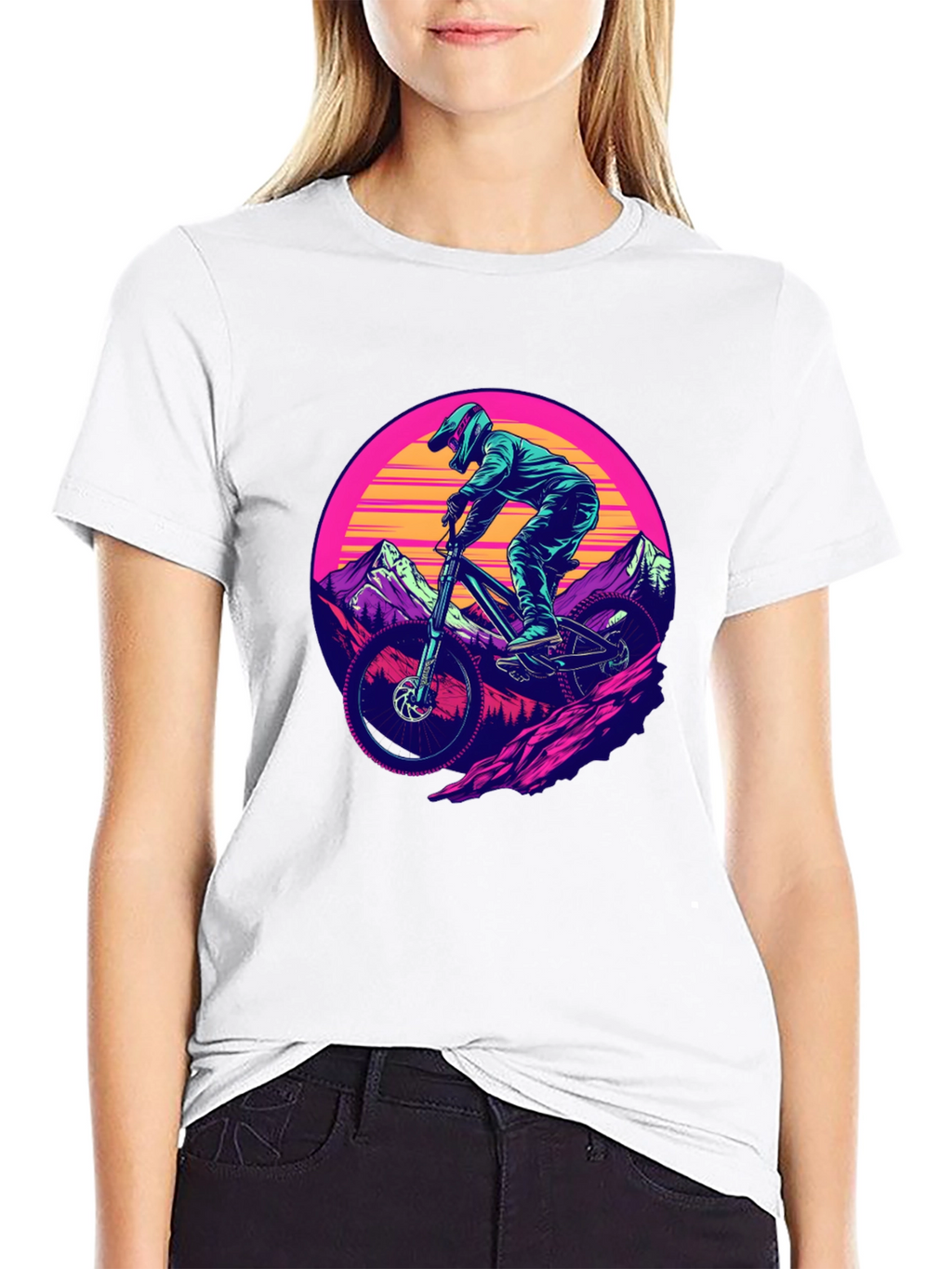 Mountain Biker T-Shirt - Retro Sunset Design