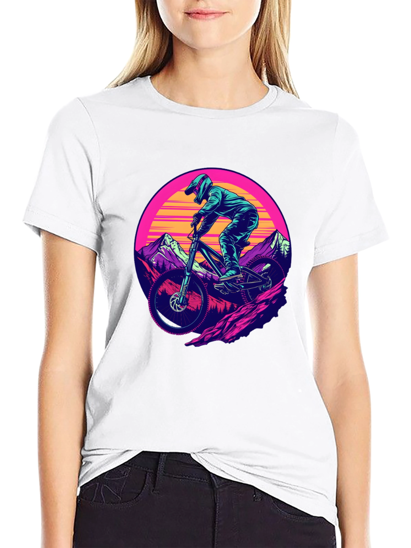 Mountain Biker T-Shirt - Retro Sunset Design