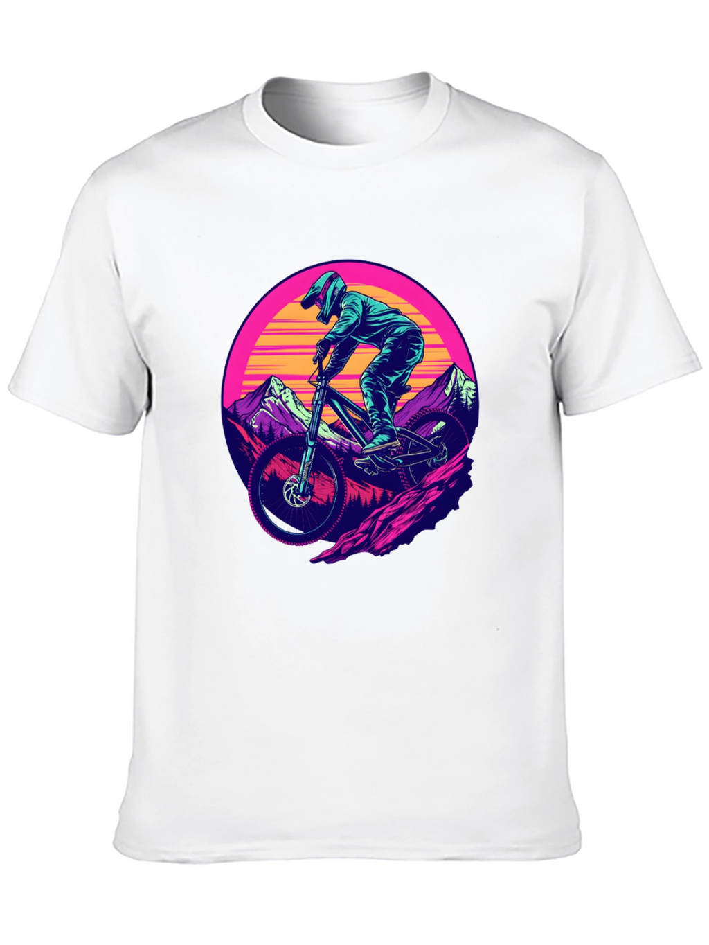 Mountain Biker T-Shirt - Retro Sunset Design